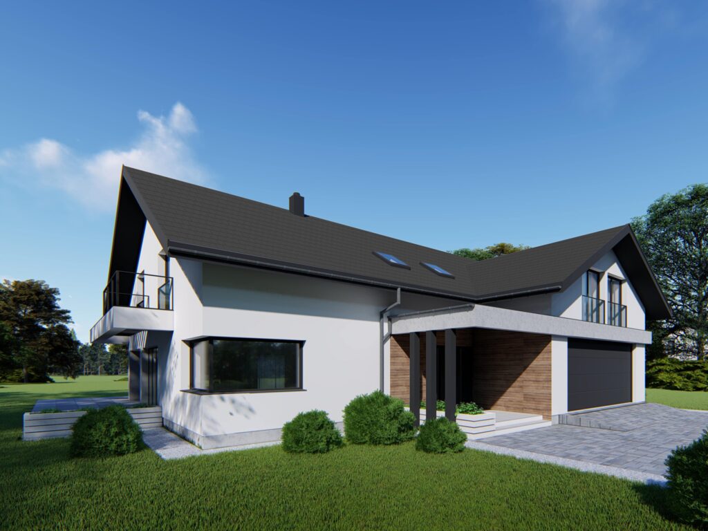 Budynek mieszkalny jednorodzinny w&nbsp;Zagórzanach wg&nbsp;projektu arch. Marty Błaszczyk-Wietrzny - wizualizacja projektu